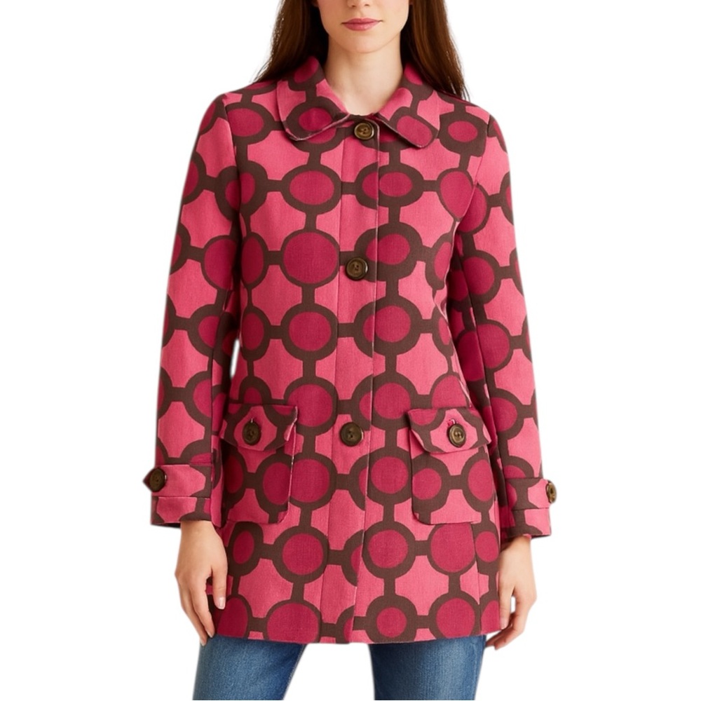 Vintage Bentley A. Retro Mod Pink Geometric Polka Dot Button Up Coat Small